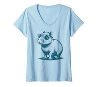 Mujer Funny Capybaras Cute Rodents Capybara in Sunglasses Camiseta Cuello V