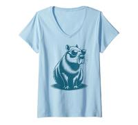 Mujer Funny Capybaras Cute Rodents Capybara in Sunglasses Camiseta Cuello V
