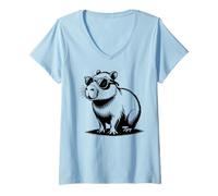 Mujer Funny Capybaras Cute Rodents Capybara in Sunglasses Camiseta Cuello V