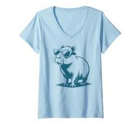 Mujer Funny Capybaras Cute Rodents Capybara in Sunglasses Camiseta Cuello V