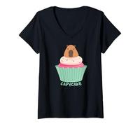 Mujer Funny Capycake Baker Pastry Baking, Capybara Cupcakes Camiseta Cuello V