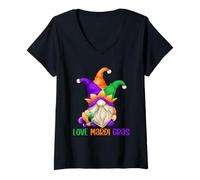 Mujer Funny Carnival GNOME with Fool Cap For Girls Love Mardi Gras Camiseta Cuello V
