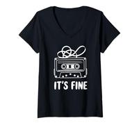 Mujer Funny Cassette Tape It's Fine 80s Music Lover Camiseta Cuello V