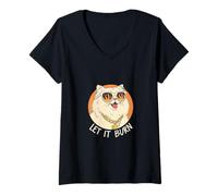 Mujer Funny Cat 2026 Estado de ánimo Let it Burn Camiseta Cuello V