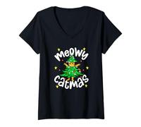 Mujer Funny Cat Christmas Tree Design For Women Cute Christmas Cat Camiseta Cuello V
