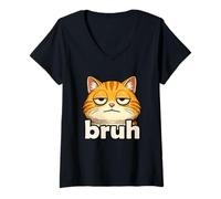 Mujer Funny Cat Face Meme Bruh Orange Cat Viral Trendy Boys Memes Camiseta Cuello V