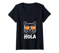 Mujer Funny Cat Hola Gafas de Sol Bandera de España Mujeres Hombres Camiseta Cuello V