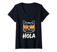 Mujer Funny Cat Hola Gafas de Sol Bandera de España Mujeres Hombres Camiseta Cuello V