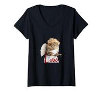 Mujer Funny Cat in Cupid Costume, Saint Valentine's Cat Selfie Camiseta Cuello V