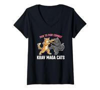 Mujer Funny Cat Krav Maga Artes Marciales MMA Combat Kitten Camiseta Cuello V