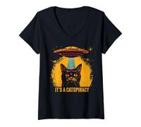 Mujer Funny Cat Lover UFO Catspiracy Meme IT IS A CATSPIRACY Camiseta Cuello V