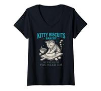 Mujer Funny Cat Meme Kitty Galletas Panadería Arte Vintage Camiseta Cuello V