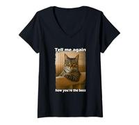 Mujer Funny Cat Meme Sarcastic Cat Boss Hilarious Cat Humor Camiseta Cuello V