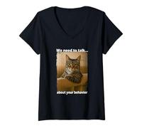 Mujer Funny Cat Meme Sarcastic Cat Boss Hilarious Cat Humor Camiseta Cuello V