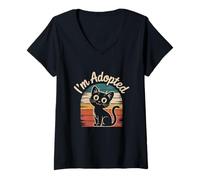 Mujer Funny Cat Memes Soy adoptado Chistes Divertidos de adopción Adopta un Gato Camiseta Cuello V