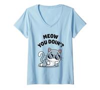Mujer Funny Cat Meow You Doin? Lindo Gatito Kawaii Gato Cool Cat Meow Camiseta Cuello V