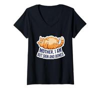 Mujer Funny Cat Mother I Am But Skin and Bones Cat para Hombres Mujeres Camiseta Cuello V