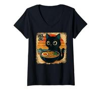 Mujer Funny Cat Ramen Graphic Japanese Kawaii Manga Anime Camiseta Cuello V