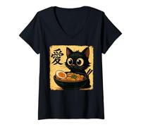 Mujer Funny Cat Ramen Graphic Japanese Kawaii Manga Anime Camiseta Cuello V