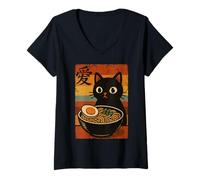 Mujer Funny Cat Ramen Graphic Japanese Kawaii Manga Anime Camiseta Cuello V
