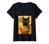Mujer Funny Cat Ramen Graphic Japanese Kawaii Manga Anime Camiseta Cuello V