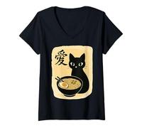 Mujer Funny Cat Ramen Graphic Japanese Kawaii Manga Anime Camiseta Cuello V