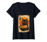Mujer Funny Cat Ramen Graphic Japanese Kawaii Manga Anime Camiseta Cuello V