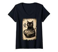 Mujer Funny Cat Ramen Graphic Japanese Kawaii Manga Anime Camiseta Cuello V