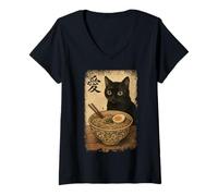 Mujer Funny Cat Ramen Graphic Japanese Kawaii Manga Anime Camiseta Cuello V