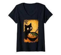 Mujer Funny Cat Ramen Graphic Japanese Kawaii Manga Anime Camiseta Cuello V