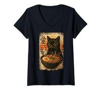 Mujer Funny Cat Ramen Graphic Japanese Kawaii Manga Anime Camiseta Cuello V