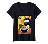 Mujer Funny Cat Ramen Graphic Japanese Kawaii Manga Anime Camiseta Cuello V