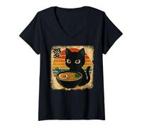 Mujer Funny Cat Ramen Graphic Japanese Kawaii Manga Anime Camiseta Cuello V