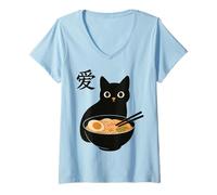 Mujer Funny Cat Ramen Graphic Japanese Kawaii Manga Anime Camiseta Cuello V
