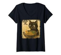 Mujer Funny Cat Ramen Graphic Japanese Kawaii Manga Anime Camiseta Cuello V