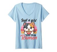 Mujer Funny Cat Ramen «La Chica Que ama el Ramen» Anime Kawaii Cat Girl Camiseta Cuello V