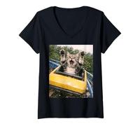Mujer Funny Cat Roller Coaster Silly Meme American Shorthair Camiseta Cuello V