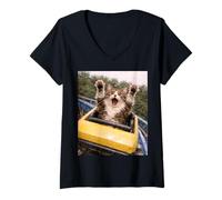 Mujer Funny Cat Roller Coaster Silly Meme Domestic Longhair Camiseta Cuello V