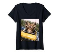 Mujer Funny Cat Roller Coaster Silly Meme Graphic Bengal Cat Camiseta Cuello V