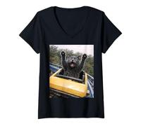 Mujer Funny Cat Roller Coaster Silly Meme Graphic Russian Blue Cat Camiseta Cuello V