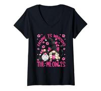 Mujer Funny Cat Saying For Women Cat Mom Home Is Where The Meow Is Camiseta Cuello V