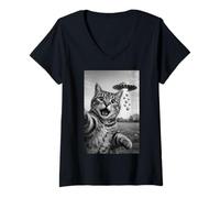 Mujer Funny Cat Selfie Huevos de Pascua Alien OVNI Abducción Hombres Mujeres Camiseta Cuello V