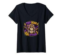 Mujer Funny Cat Tiny Roar Big Attitude Pañal Gatito Agere Camiseta Cuello V