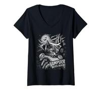 Mujer Funny Cat Vampurr Bites Again Halloween Vintage Graphic Camiseta Cuello V