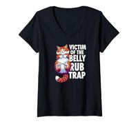 Mujer Funny Cat Victim of The Belly Rub Trap Kitten Joke Camiseta Cuello V