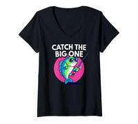 Mujer Funny Catch The Big One Fishing Fish Camiseta Cuello V