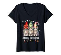 Mujer Funny Cats Christmas GNOME Family Matching Holiday Outfit Camiseta Cuello V