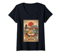 Mujer Funny Cats Sumo Wrestling Arte japonés Anime Ukiyo-e Gráfico Camiseta Cuello V
