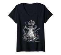 Mujer Funny Chess Queen Player Master Kaiju Monster Japonés Camiseta Cuello V