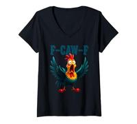 Mujer Funny Chicken F-Caw-F Qué El Heli Gallo Humor Meme Camiseta Cuello V